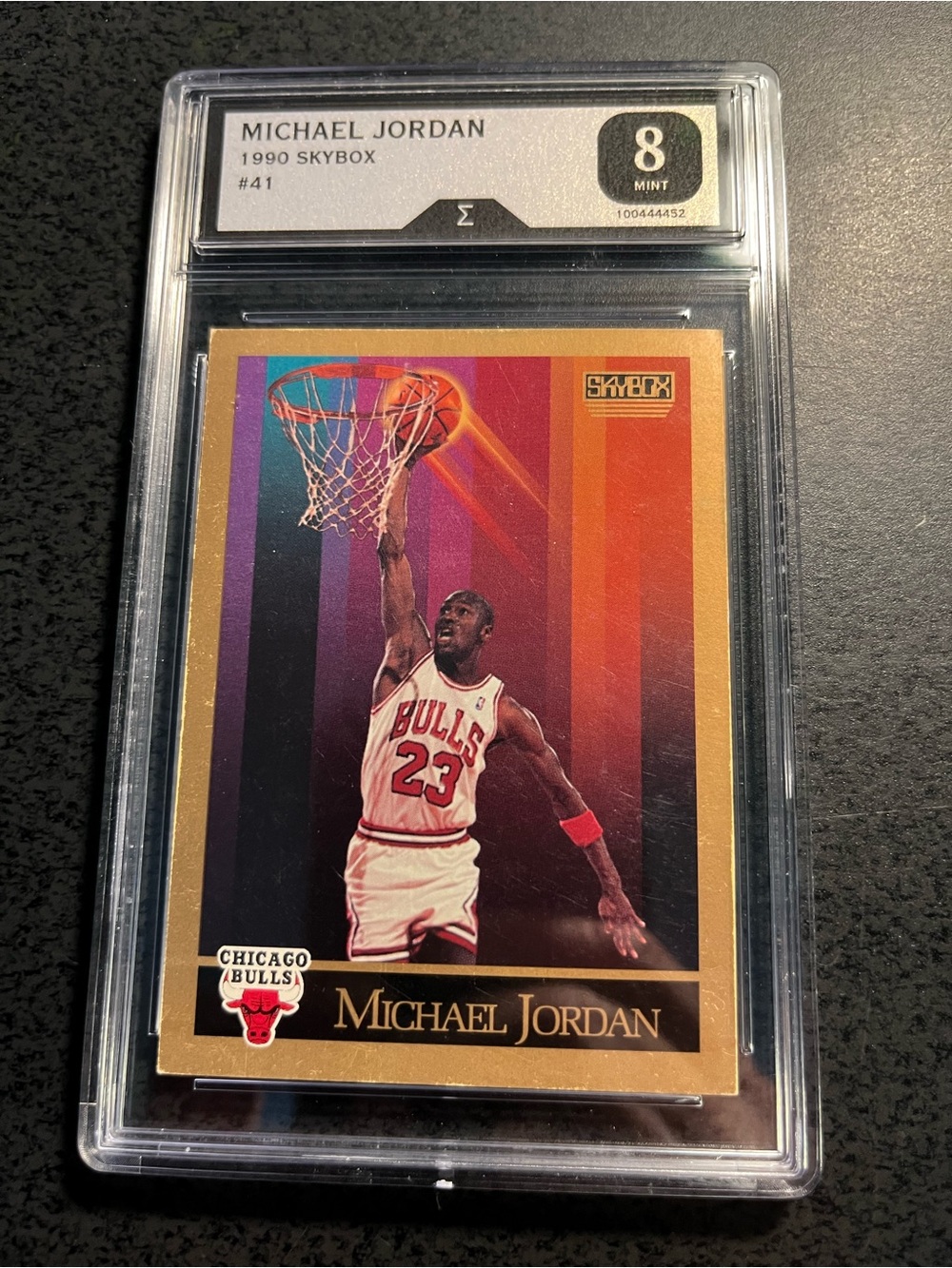Michael Jordan 1990 Skybox Basketball Card - Gold Frame- graded8